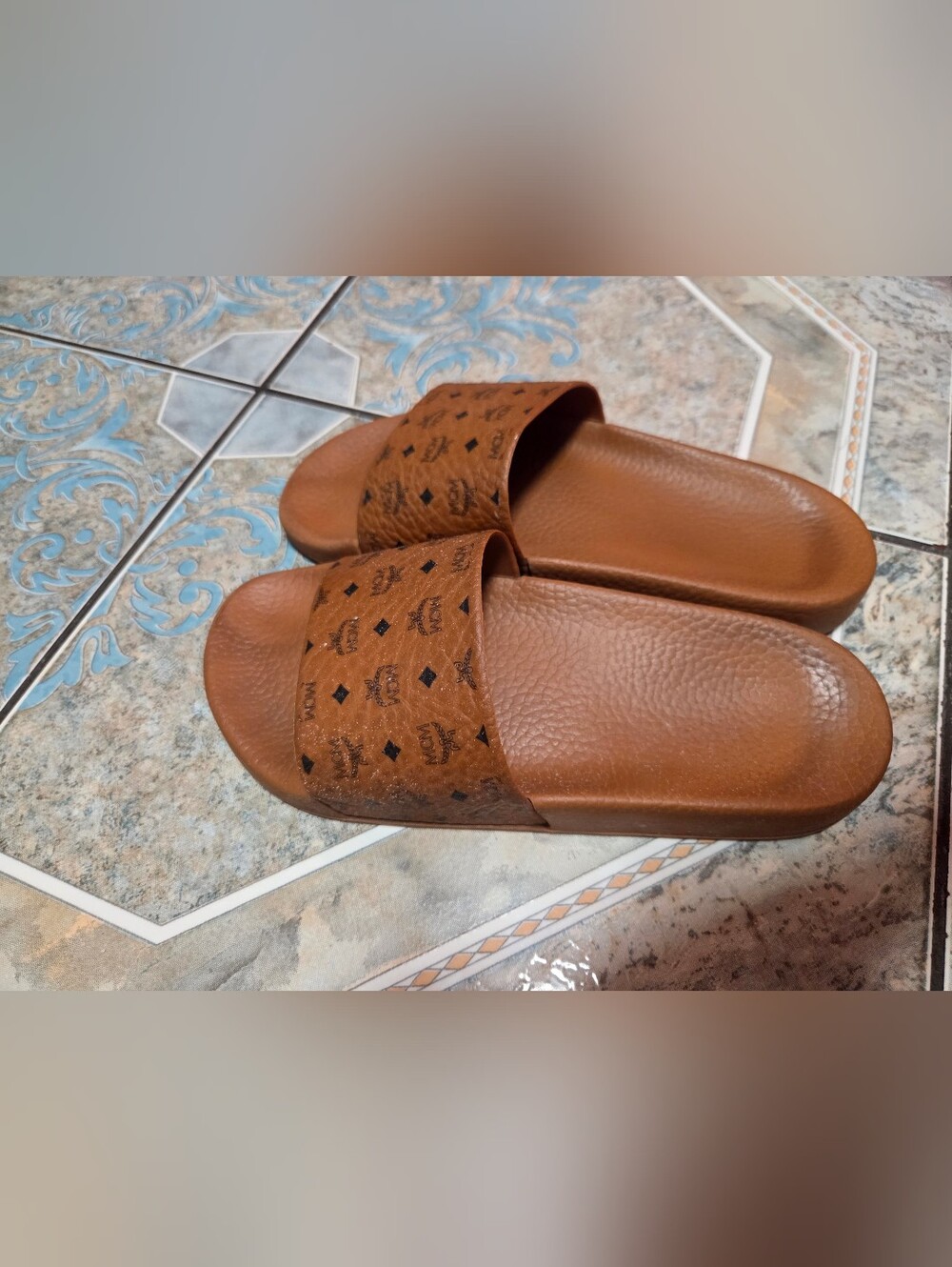 MCM Brown Logo Slide Sandals - Women's Casual Pool Slides
